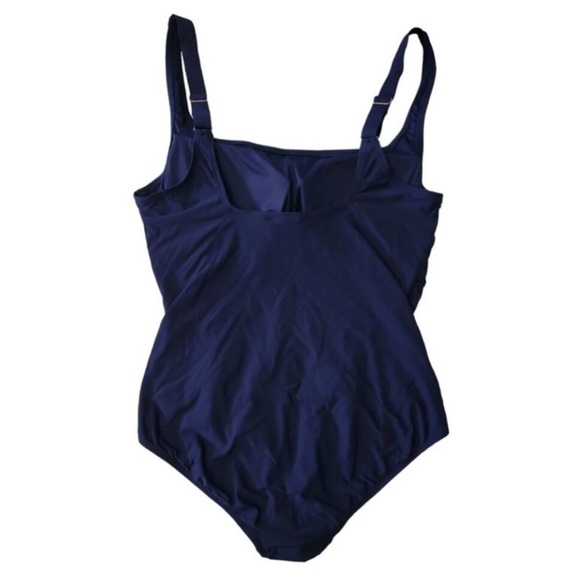 NWT Anne Cole Ladies Adjustable Strap Square Neck One Piece Swimsuit - Navy - Picture 2 of 3